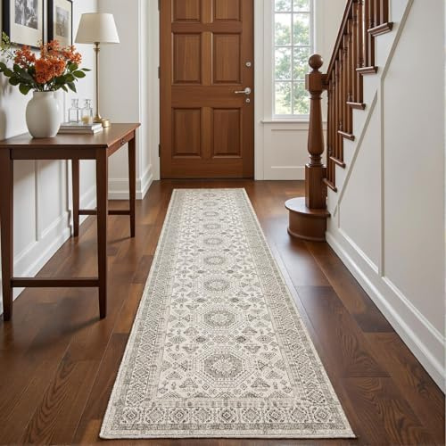 Decoranddecor Monochrome Hallway Runner Rug, 60x240cm – Non-Slip, Stain Resistant, Pet Friendly, Entryway, Kitchen, Easy Clean Durable Carpet – Vassia