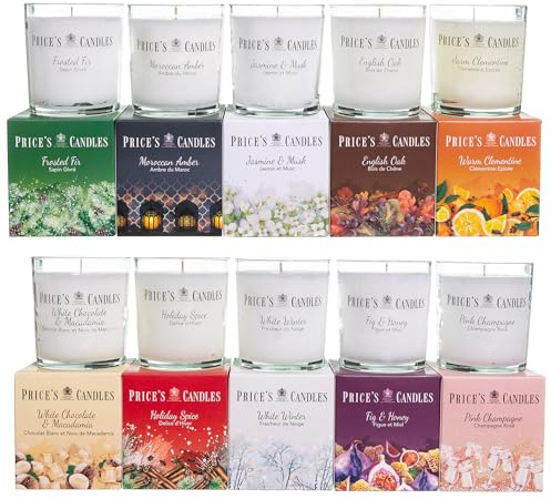 Price's Candles Luxury Jar Candle Set of 10 Long Burning Scented Candles Decorative Glass Jar Candle Collection for Home Fragrance Relaxation and Gift Giving