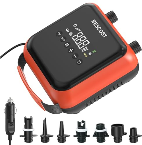 BESCOST 20PSI Paddle Board Electric Pump, 12V Dual Stage SUP Pump & Deflator, 300L/min Auto-Off for Inflatable Kayaks, Boats, Tents and Stand Up Paddle Boards