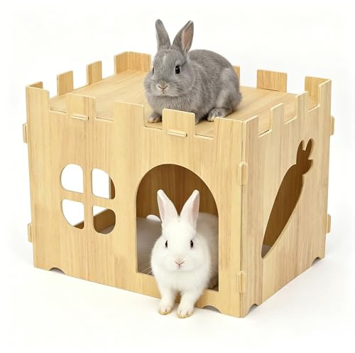 rloao Large Wooden Rabbit House and Hideout, 40 x 30 x 30 cm