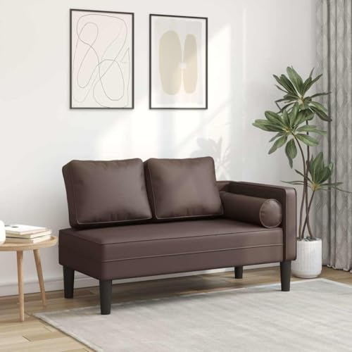 faucqel Chaiselong med kudde brunt konstläder, 116,5 x 62 x 57,5 cm, Recamiere relaxsäng med skumfyllning, soffa och bäddsoffa, alternativ för vardagsrum fåtölj
