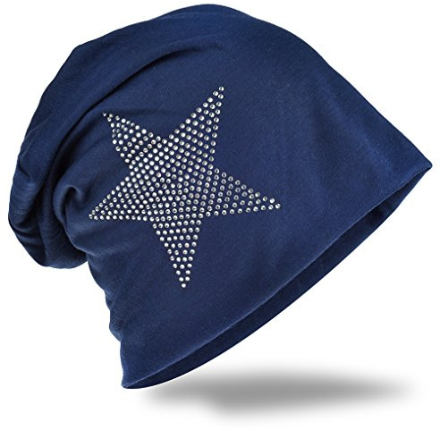Jersey slouch beanie lång mössa stjärna med strass stjärnapplikation