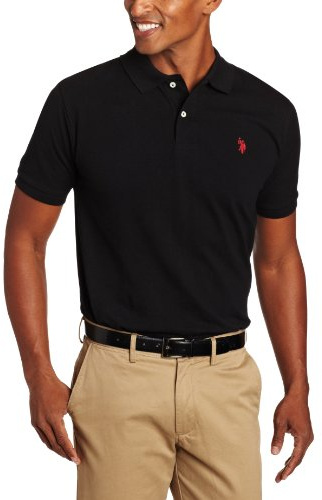 U.S. Polo Assn. Men's Classic Polo Shirt, Two-Button Closure Pique Polo Shirt, Summer Fashion Golf Shirt, Old Black, Large
