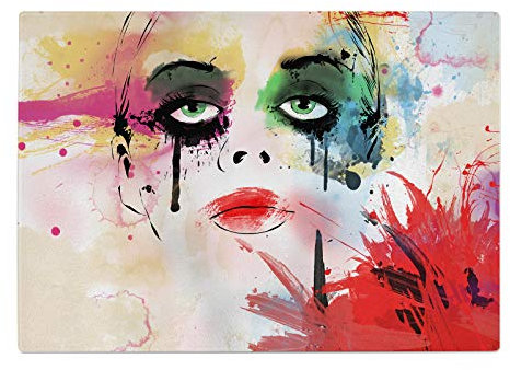 Black Red Watercolour Woman Kitchen Worktop Protector Saver Glass Chopping Board