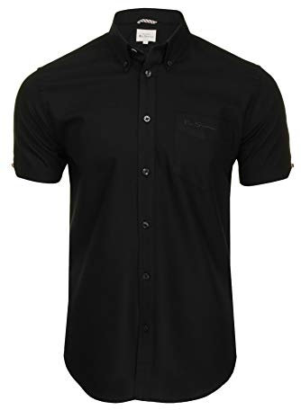 Ben Sherman Men's Button-Down Collar Oxford Shirt, Short Sleeved, Regular Fit (Black (Embroidered Pocket Logo)) XL