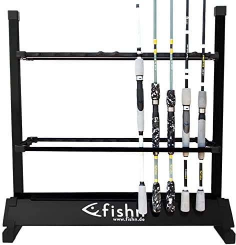 FISHN Asta di Supporto per 24 canne da Pesca in Alluminio di Alta qualità, portacanne, Porta Canna da Pesca - 72 x 70 x 30 cm (Nero)