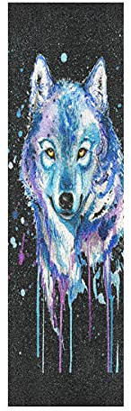 Vnurnrn Art Aquarelle Loup Animal Planche à Roulette Bande Grip de Skateboard Antidérapante Sans Bulles Papier de Verre 84x23cm Longboards Scooter Autocollants