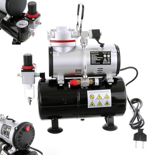 TC TECHNIC - Kit compressore per aerografo - per modellismo, con serbatoio a pressione da 3 l, filettatura da 1/8, 230 V, portata 23 l/min, filtro e regolatore di pressione - AS-189