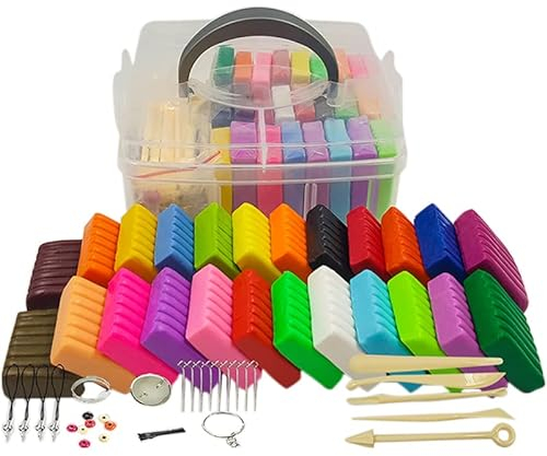 Mocoli Polymer Clay, 24 Bunte Weich Ton Set, Modelliermasse Kit, DIY Formton mit werkzeugen, Kinder Kunsthandwerk Geschenk für Jungen und Mädchen im Alter von 6+ Jahren