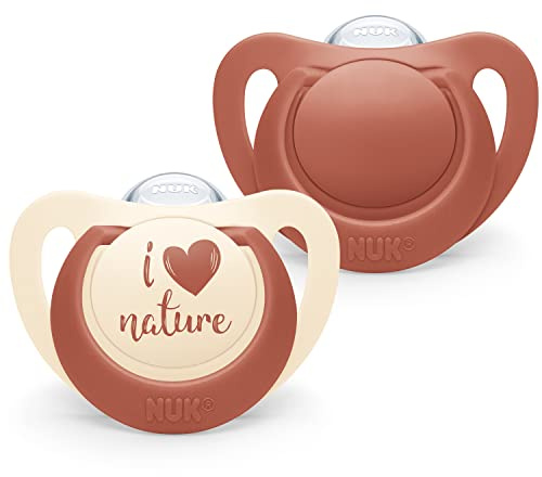 NUK for Nature Baby Dummy | 6-18 Months | Sustainable Silicone Soothers | Made from 100% Natural Raw Materials | Red | 2 Count