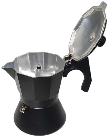 A2ZWORLD Cafetera Moka de Aluminio No Apta para Placas de Inducción, Negra