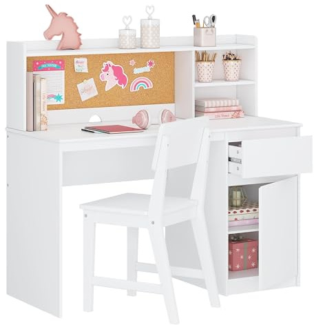 UTEX Kids Study Desk with Chair, Kids Desk and Chair Sets with Hutch for 5-12, Wooden Children Study Table, Student Writing Table Computer Workstation