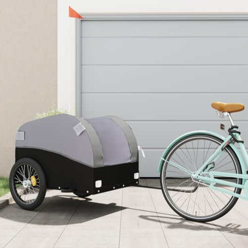 LAPOOH Lastenanhänger für Fahrrad Schwarz und Grau 45 kg Eisen, Fahrradanhänger, Lastenanhänger Für Transport - 94133
