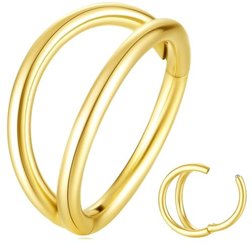 Popuhoops Anneau de nez double anneau 20 g en acier chirurgical 316L pour cartilage septum bijoux sans couture à charnière anneau segment conque daith tragus helix rook piercing lèvre, Pas de gemme