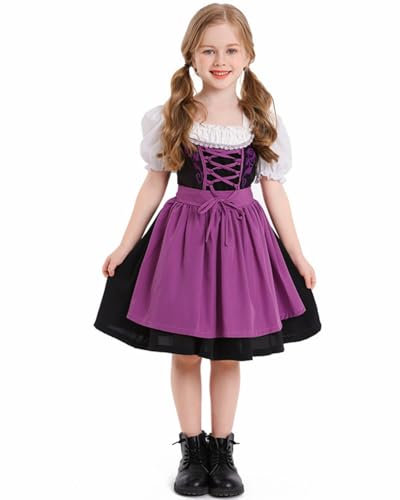 Oktoberfest Mädchen Outfit, Dirndl Kinder Prinzessinnen Kostüm Trachtenkleid 2-teilig Schürze Bluse Kleider Midi Oktoberfest Kleidung Korsett Kleid Kostüme Kleidung Ballkleid Halloween Karneval Party