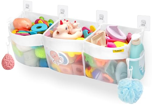 Bath Toy Organizer 3 Compartment Bath Toy Storage Bag Shower Caddy Quick Access Bathtub Toys Holder Baby Shower Games Tub Quick Dry Baby Bathroom Toys Storage Accessory White