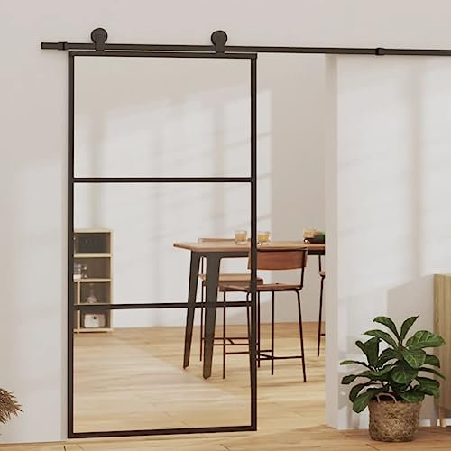 TREISL Schiebetür innen und Montageset ESG Glas Aluminium 102 x 205 cm Innentüren Schiebetür Außen Wand Glastür für Schlafzimmer Küche Schiebetür 200 cm