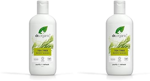 Dr Organic Tea Tree Body Wash, Shower Gel, Natural, Vegan, Cruelty-Free, Paraben & SLS-Free, Recyclable & Recycled Ocean Bound Plastic, Certified Organic, 250ml, Packaging may vary (Pack of 2)