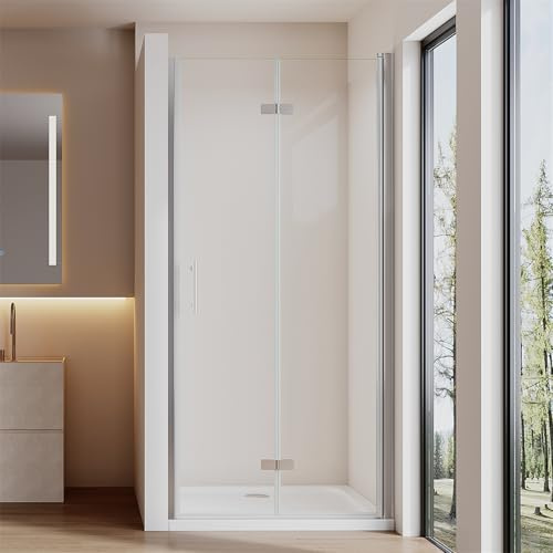 Cozynest Duschtür 90 cm Einzelfalttür Falttür Nische Dusche für Duschkabine Duschabtrennung, Rahmenlos FaltbarDuschfalttür 180°Schwingtür Duschwand Glas 6mm ESG-Sicherheitsglas, Höhe 195cm