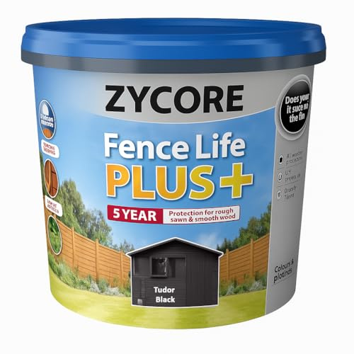 ZYCORE Fence Paint – 5L Fence Life Plus Paint - All-Weather Long-Lasting Protection, Sticks to Damp Wood, Brush or Spray on, for All Sheds and Fences (Tudor Black Oak)