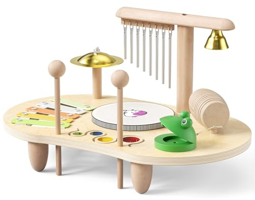 Gvdeirn 7-in-1 Kids Drum Kit With Xylophone for Toddlers, Wooden Baby Drum Musical Instruments Toys Set, Preschool Educational Birthday Gift for Boys Girls Early Learning