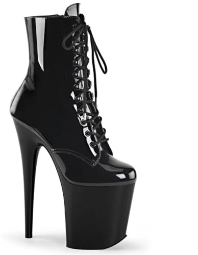WDUDSUDUW Talons Hauts Sexy pour Femme, Bottes Basses À Talons Aiguilles Plateforme De 20 Cm, Chaussures De Pole Dance en Cuir Brillant
