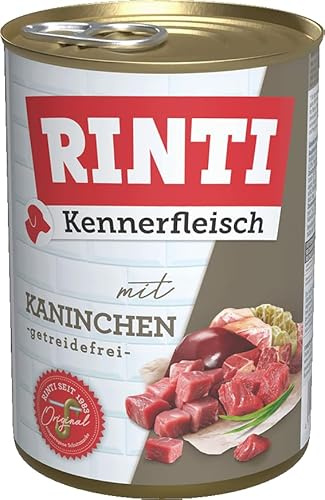 RINTI - Comida húmeda con 70% de Carne para Perros Adultos. Alimento Completo sin Cereales en Lata sin Soja, colorantes ni conservantes | 12 x 400 g Conejo