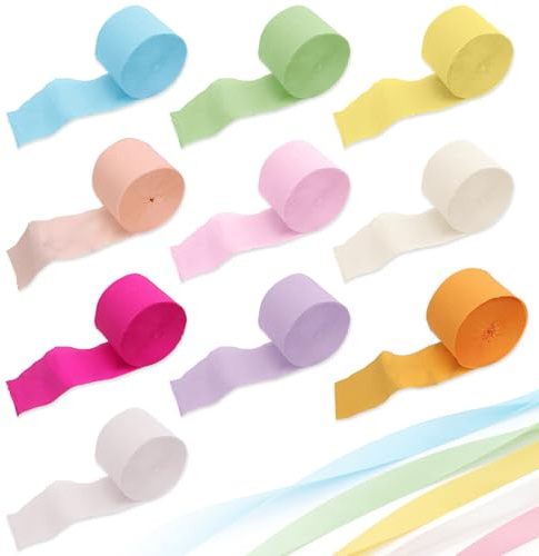 Foonary - 10 rollos de papel crepé en colores pastel surtidos - Cinta crepé flexible de 4,5 cm x 25 m, papel suave para decorar fiestas, bodas, cumpleaños y serpentinas (10 tonos suaves)