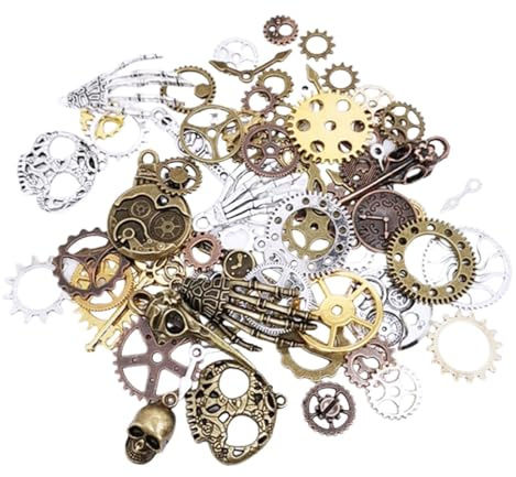 dinghaole 76 Stück Retro-Steampunk-Anhänger – Zahnrad- und Totenkopf-Design für selbstgemachte Steampunk-Accessoires, Halsketten, Armbänder, Schmuckherstellung