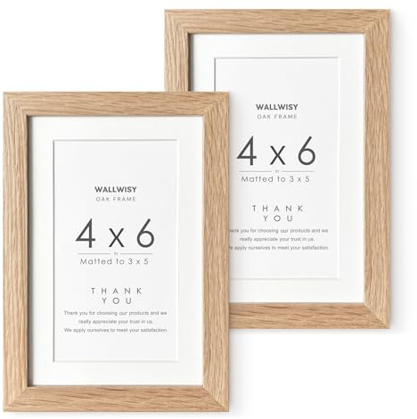 wallwisy 4x6 Picture Frame, Solid Oak Wood 4x6 Frames with Mat to 3x5