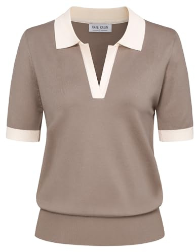 Kate Kasin Camiseta de punto con manga corta para mujer estilo polo elegante básica de verano, S