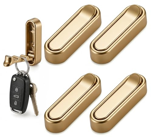 Solvio 4 Pack Gold Foldable Wall Hooks, Pinch-Free Retractable Coat Hooks, Aluminium Alloy Flip Down Hooks, Drilling or Self Adhesive with Screws for Bathroom Kitchen Entryway