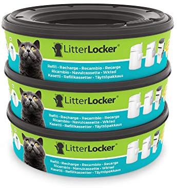 Litter Locker - Pack of 3 Round Plastic Film Refills for Cats - Green - 17cm x 17cm x 15cm.