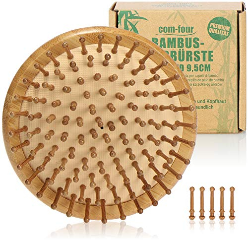 COM-FOUR® Premium Bambus-Haarbürste, Detangler Haarbürste aus Bambusholz, kleine runde Entwirrbürste gegen verfilzte Haare, für jeden Haartyp (1 Stück - Tangle Bürste)