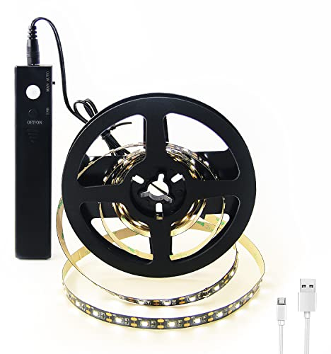 VST 6.56ft Led Strip Light, Motion Sensor LED Tape Light with Battery Operated for Closet Wardrobe Stair Bedroom (3000K Warm White)
