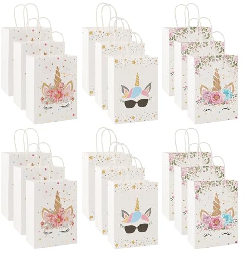 HDKAJL Unicorn Gift Bags, 18Pcs Unicorn Party Bags, Unicorn Paper Party Bag, Unicorn Craft Party Bags, Valentine's Day Gifts for Girls Boys Baby Children Unicorn Birthday Themed Party Decorations