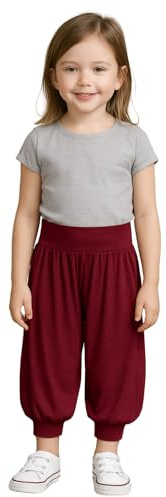 STAR FASHION Sarouel ample décontracté baggy sport danse pantalon filles sarouel enfants pantalon avec jambes poignets taille élastique UK 5 ans à 13 ans, bordeaux, 7-8 ans