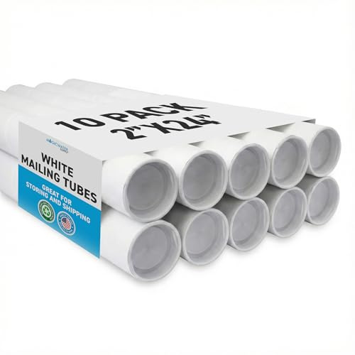 MagicWater Supply Mailing Tube 2 in x 24 in White - 10 Pack - for Shipping and Storage of Posters, Arts, Crafts, and Documents