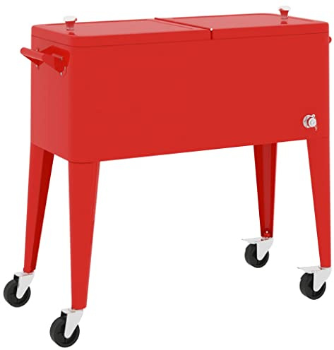 vidaXL Carrito Nevera con Ruedas Rojo 92x43x89 cm