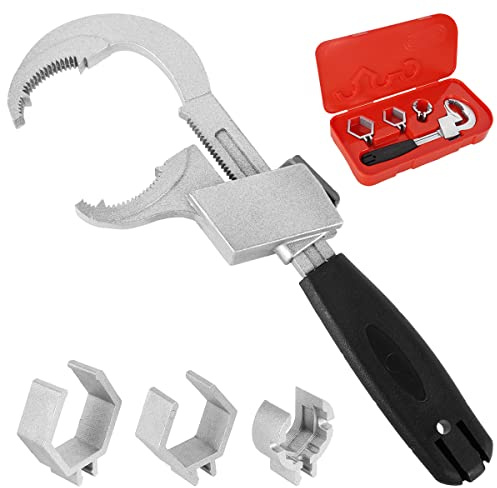 Deuson Clé à fourche double multifonction réglable 4 en 1, clé universelle à fourche, clé à molette, clé avec 3 emplacements pour cartes, ouverture de 80 mm, outil de réparation pour la maison, la