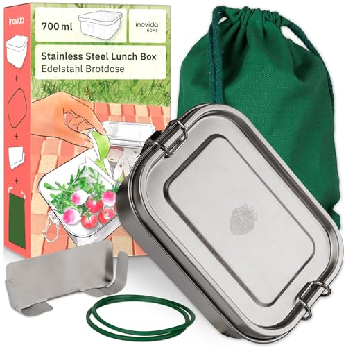 Inovida Auslaufsichere Lunchbox Edelstahl : Premium Brotdose 700ml mit Fächern – Lunchbox für Erwachsene und Kinder – Spülmaschinenfest, Auslaufsicher, Plastikfrei – Brotdose für Schule und Arbeit