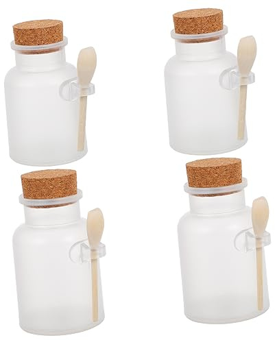 Zerodeko 4st Frostade Bath Salt Behållare Med Trälock Och Sked Multifunktionella Pulverflaskor För Kosmetika Och Hantverk Och Konfigurationer