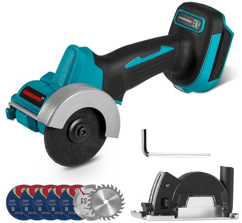 ONEVAN Akku Winkelschleifer Kompatibel mit Makita 18V, 76mm Vorwärts/Rückwärts Bürstenlos Akku Trennschleifer mit Schnitttiefeneinstellung, mit Schleifscheiben und Sägeblätter (ohne Batterie)