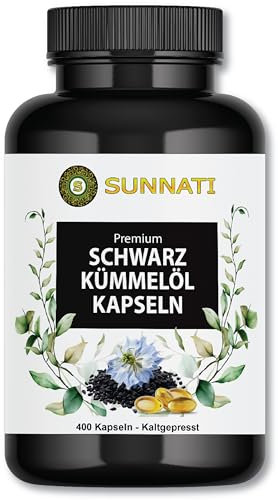 Schwarzkümmelöl Nigella Sativa - 400 Kapseln für 6 Monate - 1000 mg Tagesdosis mit Vitamin E - Ägyptisches Schwarzkümmel Öl von Sunnati - In Deutschland kaltgepresst
