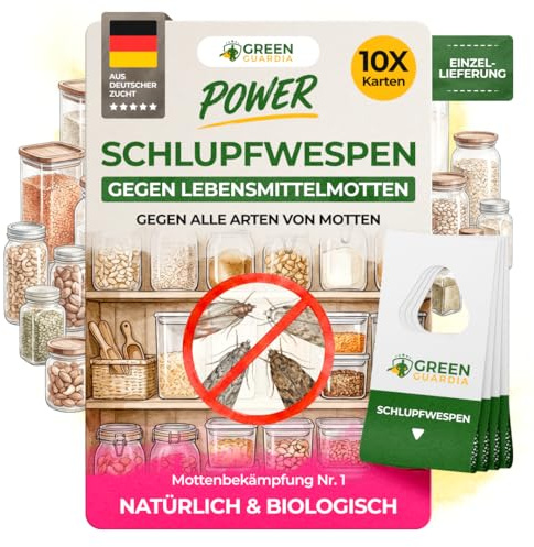 GREEN GUARDIA Guêpes parasitaires contre les mites alimentaires, 10 cartes par 1 livraison, lutter efficacement et écologiquement contre les mites alimentaires, alternative au piège à mites, spray