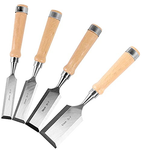 Juego de 4 cinceles para tallado de 25 a 51 mm, herramienta de carpintero, cinceles planos para carpintería, cuchillo de tallado profesional, buril, herramientas para tallado de madera, herramientas