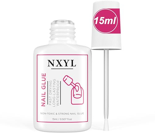 Strong Brush On Nail Glue for Press on Nails - Fast Drying, Long-Lasting, Waterproof, Ideal for Acrylic Tips and Fake Nails, (15ml) Reliable Adhesive Glue for Professional & Home Use