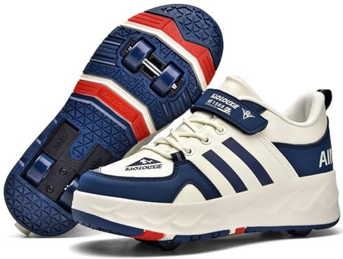 WOWEI Schuhe mit Rollen für Jungen Mädchen Skateboardschuhe Sportschuhe Rollschuhe Kinder Erwachsene 2-in-1-Multifunktionsrollschuhe Sneakers Mit Rollen Outdoorschuhe (BZX-CK8, 43)