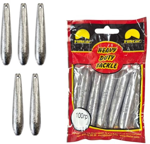FILSTAR Drop Shot Plomo para Sabiki 5 x 100 g – Arenque y Caballa Plomos – Forma de gota – pesos de pesca en mar – Juego para deportes de agua dulce y salada