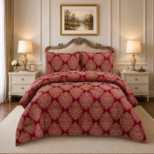 Textile Home Home Décor burgundy jacquard bedspread double red quilted bedding luxury 3 piece set soft rich colour bed cover elegant bedroom